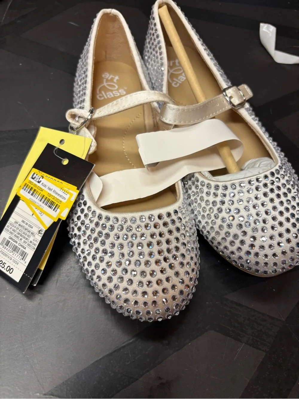 art class White Girls Mary Jane Flats with Rhinestones b154s
